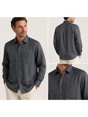 Tommy Bahama 100% Silk Shirt Mens L Gray Check Button Up Luxury Casual